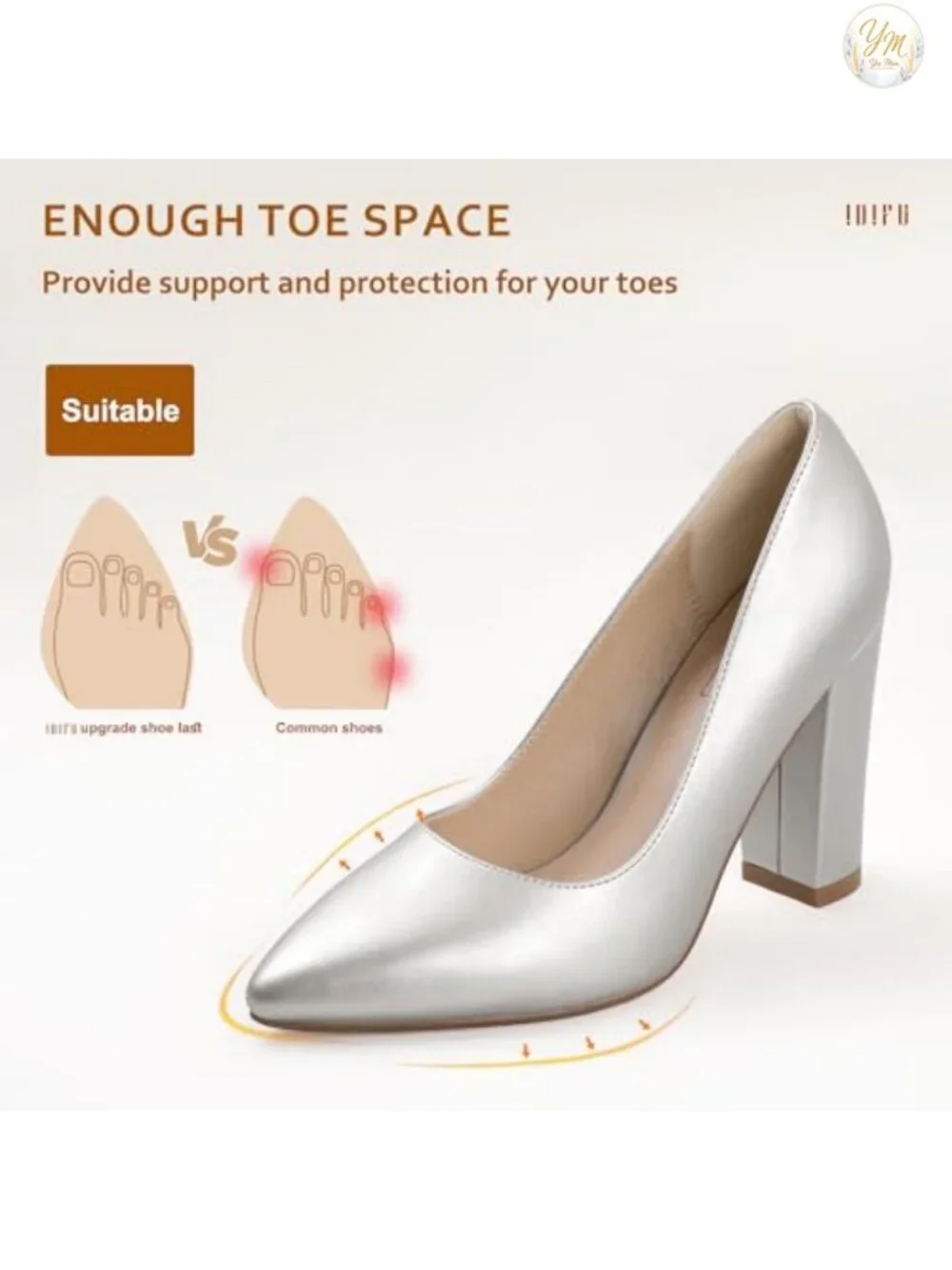 Chunky High Heel Pumps, Pointed Toe Slip On Dress Shoes for Women